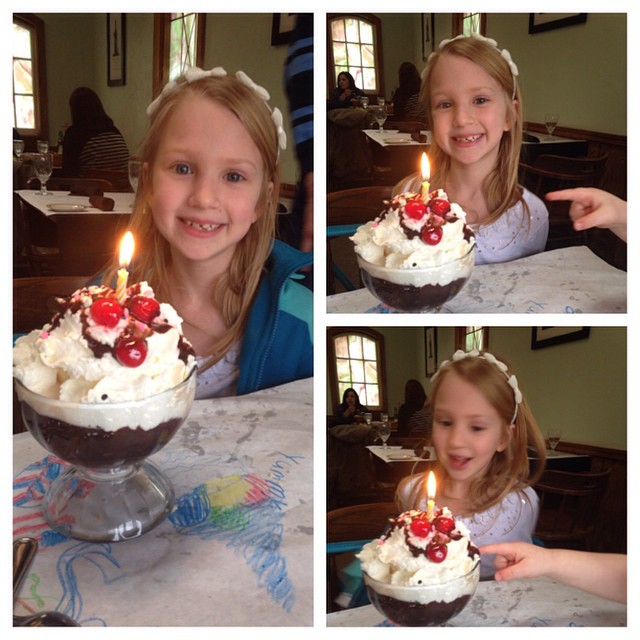 Celebrating Reese's 9th birthday. You have to be quick when the dessert comes...