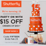 Shutterfly: $15 off $30 Purchase